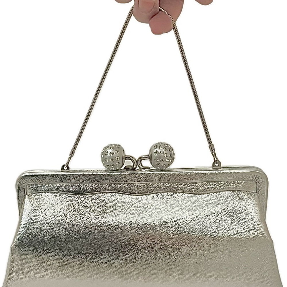 Silver Evening Bag | Vintage Clutch Purse | Kiss Lock |Top Handle | After Five